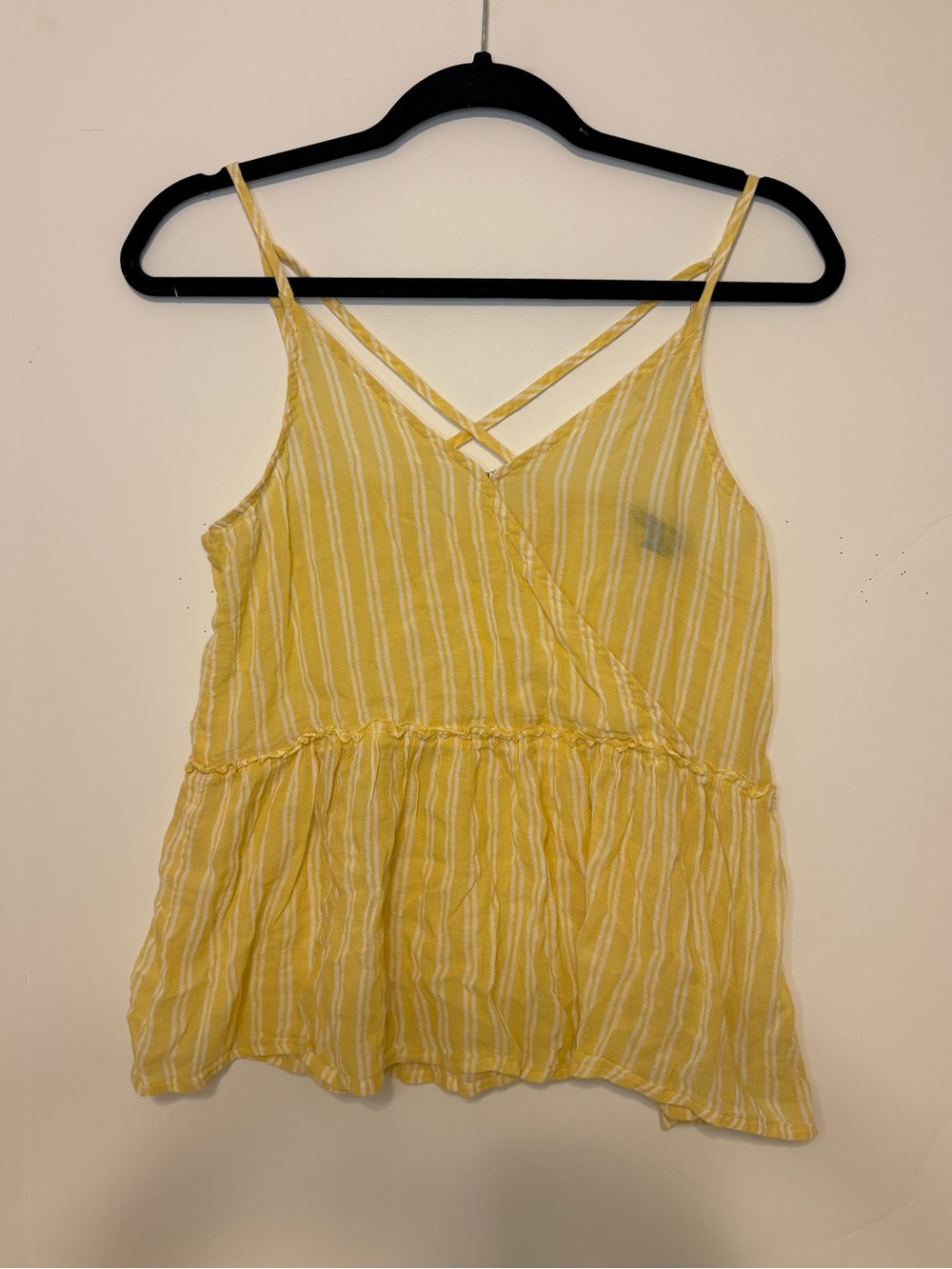 American Eagle Outfitters Yellow and White Striped Crisscross Cami